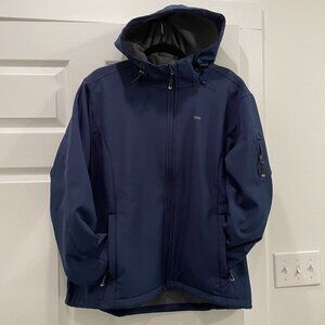 Women's Navy Blue Softshell Fleece-Lined Hooded Windproof Jacket XXL